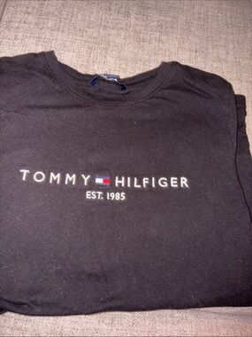 Tommy Hilfiger Black Logo Tee with Flag Detail